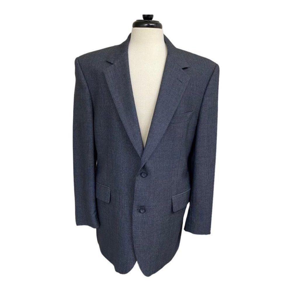 Jos A Bank Blazer Mens 42R Gray Blue Check Plaid Two Button Wool Suit Jacket